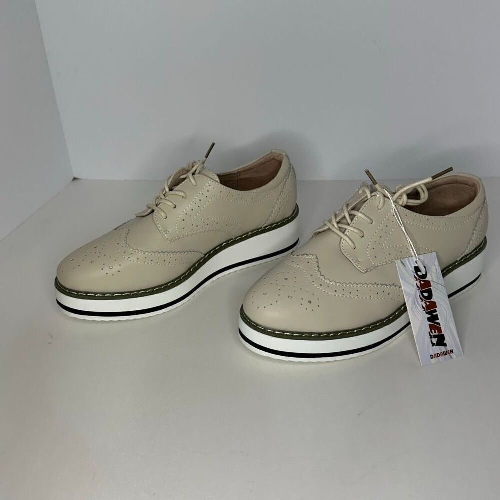 Dadawen Platform Lace Up Oxfords Tan Leather | Women Size 9